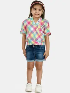 Peppermint Girls Pink & Blue Printed Shirt with Shorts