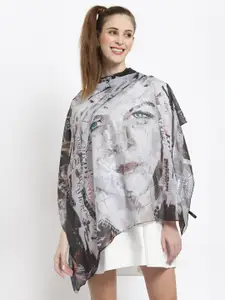 J Style Women Grey & Black Cotton Printed Scarf