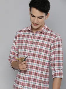 Mast & Harbour Men Red & White Checked Cotton Linen Casual Shirt