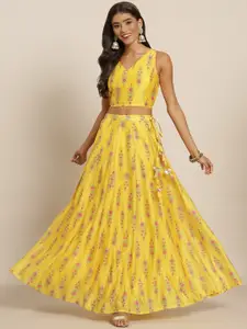Shae by SASSAFRAS Yellow & Pink Printed Ready to Wear Lehenga & Choli