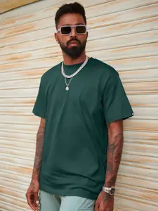 The Souled Store Men Green Drop-Shoulder Sleeves T-shirt