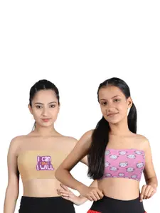 DChica Pack Of 2 Beige & Pink Printed Everyday Bra