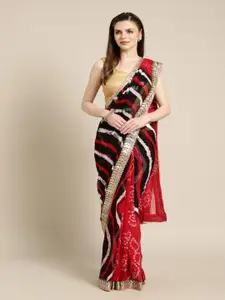 Geroo Jaipur Black & Red Dyed Chiffon Saree