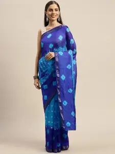 Geroo Jaipur Turquoise Blue & White Bhandani Print Art Silk Saree