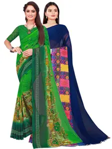 SAADHVI Pack of  2 Green & Blue Printed Saree