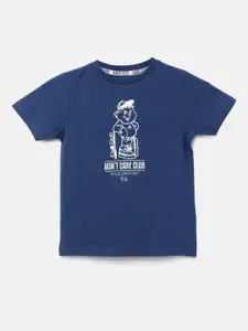 Angel & Rocket Boys Blue Typography Printed T-shirt