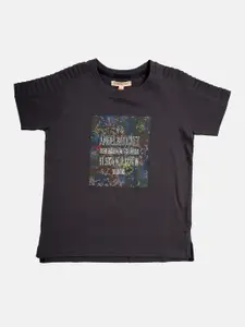 Angel & Rocket Boys Navy Blue Typography Printed T-shirt