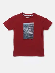 Angel & Rocket Boys Red Typography Printed T-shirt