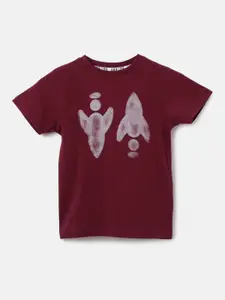 Angel & Rocket Boys Maroon Printed T-shirt