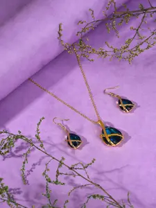 SOHI Blue Gold-Plated Stone Studded Necklace Jewellery Set