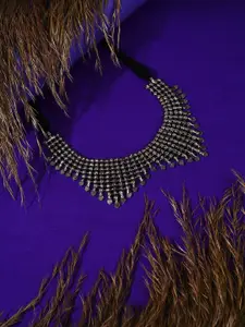 SOHI Grey & Black Silver-Plated Choker Necklace