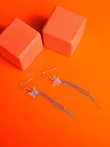 SOHI Silver-Toned Contemporary Tasseled Drop Earrings