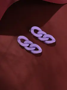 SOHI Women Purple Contemporary Gold Plated Chain Shaped Drop Earrings