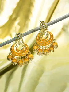 SOHI Women Yellow Contemporary  Gold Plated Beaded  Chandbalis Earrings