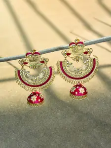 SOHI Women Red Contemporary Gold Plated Designer Stone Beaded Chandbalis Earrings
