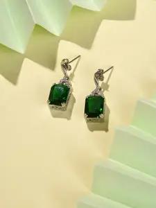 SOHI Women Green Silver Plated Designer Stone Contemporary Drop Earrings