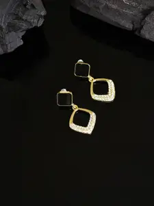 SOHI Women  Black Designer Stone Gold Plated Drop Earrings
