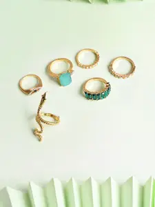 SOHI Set Of  6 Gold-plated Artificial Stone Studded Finger Rings