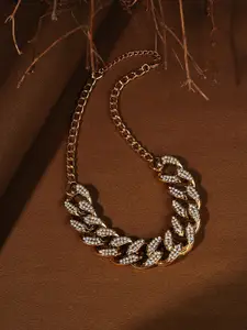 SOHI  Gold-Plated & White Stone Studded Necklace