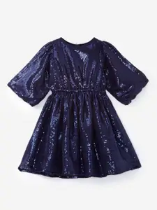 YK Blue Embellished Crepe Dress