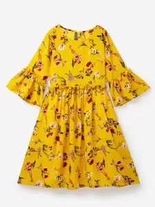 YK Yellow Floral Crepe Dress
