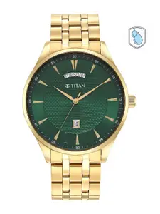 Titan Men Green Dial & Stainless Steel Straps Analogue Watch 90127YM03