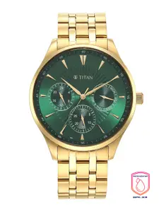 Titan Men Green Printed Dial & Stainless Steel Bracelet Style Straps Analogue Watch 90127YM05