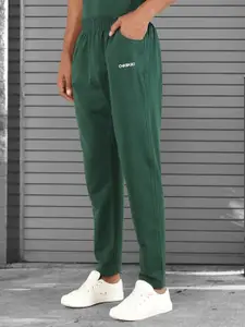 CHKOKKO Men Green Relaxed-Fit Cotton Track Pants