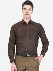 Greenfibre Men Brown Slim Fit Horizontal Stripes Striped Formal Shirt