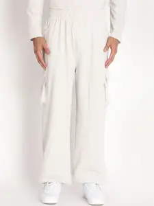 CHKOKKO Men Off-White Solid Comfort-Fit Track Pants