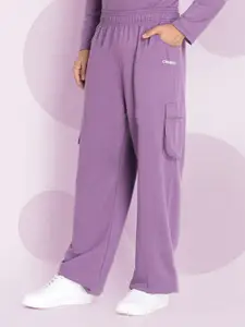 CHKOKKO Men Purple Solid Comfort-Fit Track Pants