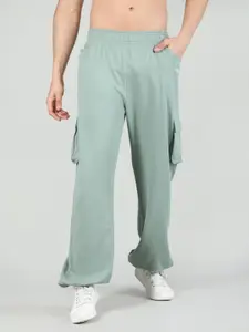 CHKOKKO Men Green Relaxed-Fit Pure Cotton Track Pants