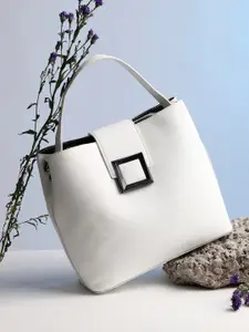 HAUTE SAUCE by  Campus Sutra HAUTE SAUCE by Campus Sutra White PU Oversized Structured Satchel with Tasselled