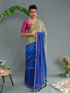 Suta Green & Blue Colourblocked Saree
