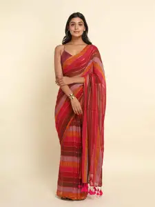 Suta Pink & Multicoloured Striped Saree