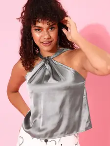 People Grey Solid New Neckline Top