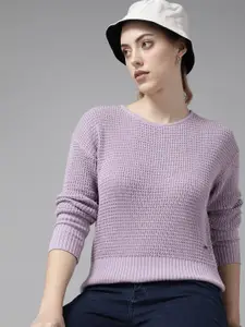 Roadster Women Lavender Self Design Pure Cotton Pullover