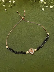ZINU Rose Gold-Plated & White CZ-Studded & Black Beaded Mangalsutra Bracelet