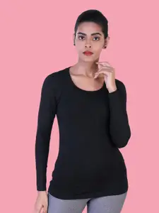 LAASA  SPORTS LAASA SPORTS Women Black Colourblocked Extended Sleeves Monochrome Slim Fit Training or Gym T-shirt