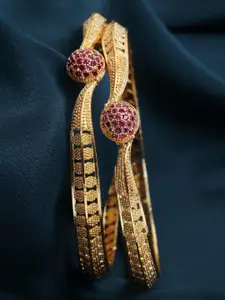 PANASH Set of 2 Gold-Plated Pink Stone-Studded Handcrafted Bangles