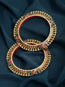 PANASH Set Of 2 Red & Gold-Toned & Plated Enamelled Bangles