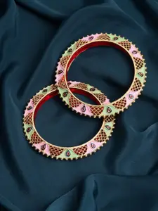 PANASH Women Set Of 2 Multicoloured Gold-Plated Meenakari Bangles