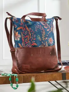 Mona B Blue Printed Large Kilim Inspired Upcycled Canvas Handbag