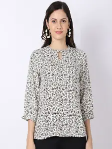 Cantabil Off White Print Keyhole Neck Top