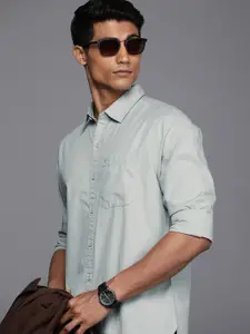 WROGN Men Grey Solid Slim Fit Pure Cotton Casual Shirt