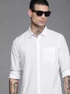 WROGN Men White Solid Slim Fit Pure Cotton Casual Shirt