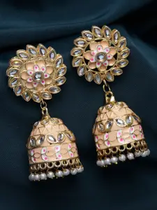 PANASH Pink & Gold Plated Dome Shaped Jhumkas Earrings