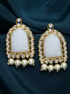 PANASH Women Gold-Plated Kundan Handcrafted  Geometric Drop Earrings