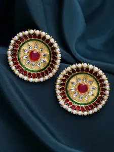 PANASH Women Gold-Plated Kundan Oversize Circular Stud Earrings