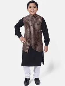 NAMASKAR Boys Black Pure Cotton Kurta with Churidar